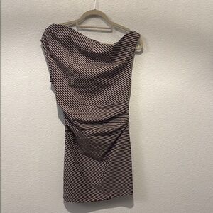 STAUD One Shoulder Black and White Striped Dress